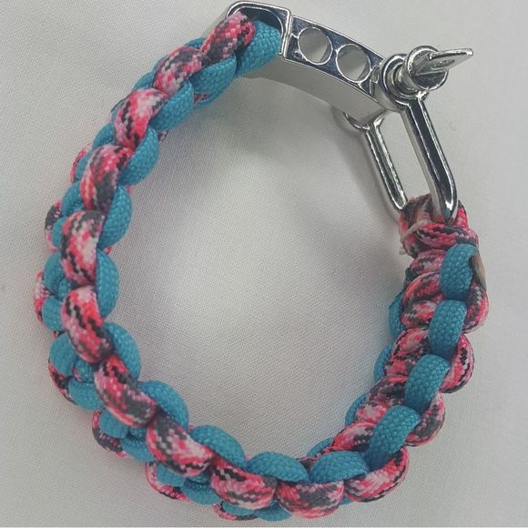 Handmade Jewelry - Handmade Paracord bracelet Pink Blue Shackle A